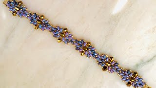 Purple SuperDuo Beaded Bracelet 💎 Beading Tutorial [upl. by Dnaltruoc]