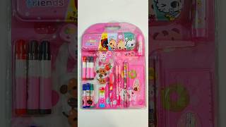 Cute Pink Stationery Kit Unboxing amp Review Pen Colours Pencil Eraser stationery backtoschool [upl. by Katy]