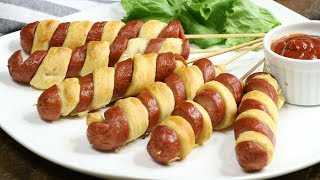 Crescent Roll Hot Dog TWISTS 3 Ingredient [upl. by Aivatco]