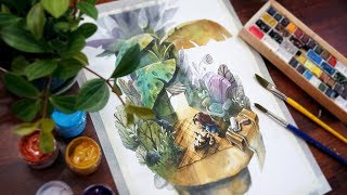 Watercolor illustrationSpeedDrawingConceptArt  주인님 일어나셔요ERUDA [upl. by Raymond]