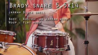 Brady Snare 55quot x 14quot Austalian Jarrah Block Shell Stave Snare Drum Natural Satin [upl. by Pappas]