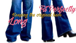 How to Shorten and Hem wide leg Jeans and Keeping Original HemDIY [upl. by Ebarta259]