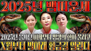 2025년 을사년 대박나는 뱀띠운세 하늘과 조상에서 도와 말년에 대박나는 뱀띠운세 01년생 89년생 77년생 65년생 24세 36세 48세 60세 뱀띠운세 [upl. by Agna]