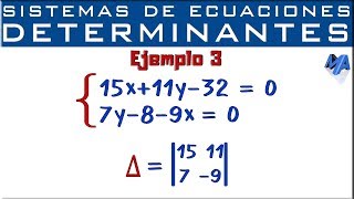 Sistemas de ecuaciones lieales 2x2  Determinantes  Método de Cramer  Ejemplo 3 [upl. by Nedak]