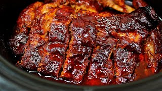 Super Easy Slow Cooker Ribs  Fall Off The Bone BBQ Ribs Recipe [upl. by Olbap236]