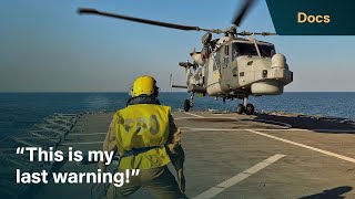 Chilling moment Iranian gunboat heads towards the Royal Navys HMS Duncan  Warship Life At Sea [upl. by Tneicniv]