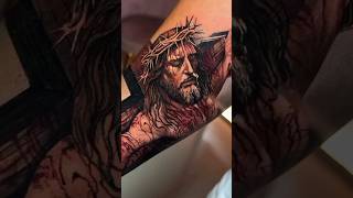 Color realistic Jesus Christ arm tattoo artist Gabriele Pelleronetattooartist realistictattoo [upl. by Gnoht994]