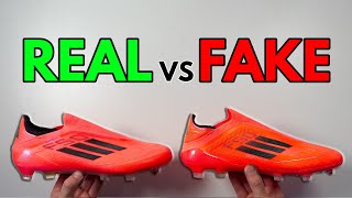 REAL VS FAKE ADIDAS F50 LACELESS VIVID HORIZON FOOTBALL BOOT COMPARISON CLEATS [upl. by Nahtad]