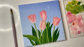 Acrylic painting tulip flowersacrylic painting tutorialacrylic painting for beginners tutorial [upl. by Niveb]