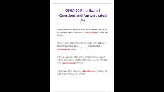 OSHA 10 FINAL EXAM QUESTIONS AND ANSWERS RATED A [upl. by Yaresed]