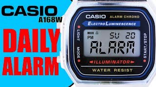 How to set up ALARM on Casio A168W Collection Retro Unisex and similar 4k 60 seconds tutorial [upl. by Janaya312]