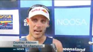 Atkinson takes triathlon hattrick [upl. by Yelac]