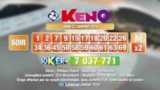 Tirage du soir Keno® du 22 janvier 2024  Résultat officiel  FDJ [upl. by Parker405]