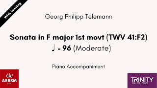 Telemann  Sonata in F major 1st movt TWV 41F2 ♩96 Moderate Piano Accompaniment [upl. by Wolpert]