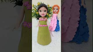 Making a Green 💚 Dress for a Doll with Clay  DIY  ASMR  Clay Dress  Doll Dress 👗🥻 [upl. by Isnyl]