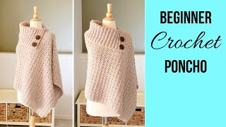 Crochet Poncho with Collar Pattern from 2 Rectangles [upl. by Siuqaj]