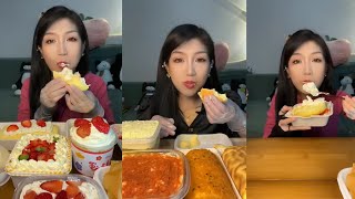 Asmr Crepe Roll CakeStrawberry CakeCream CakeRoll CakeEating container Cream Cake🍰Mukbang [upl. by Tricia327]