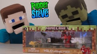 Minecraft Wild Animal Pack Action Figure Jazwares Set Unboxing  Puppet Steve [upl. by Idnahs]