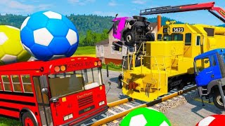 Big amp Small Mcqueen with Spinner Wheels vs Long Monster Truck Tow Mater vs Thomas Trains  BeamNG [upl. by Draned794]