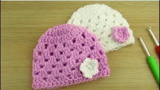 How to crochet Preemie hat tutorial Premature baby beanie  Happy Crochet Club [upl. by Soluk]