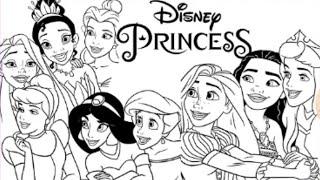 Disney Princess Coloring Book Compilation Official Princesses Tiana Mulan Ariel Aurora Jasmine Belle [upl. by Niltak761]