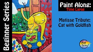 Easy Matisse Tribute Cat amp goldfish great for first time painters [upl. by Ecnesse]