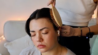 ASMR  Head Massage Scratches Hair Parting Brushing Adding Clips No Talking Real Person ASMR [upl. by Kannry793]