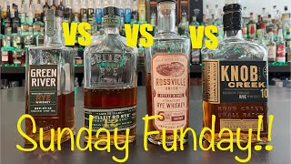 Knob Creek 10 Year Rye vs Rossville BIB Rye vs Green River Rye vs Bulleit 12 year Rye Sunday Funday [upl. by Polk693]