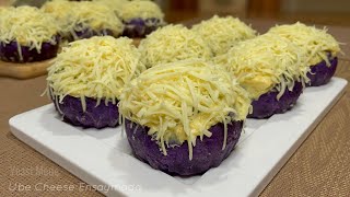 Soft UBE CHEESE ENSAYMADA with Buttercream Topping Recipe  Ube Purple Yam Halaya Filling [upl. by Akym]