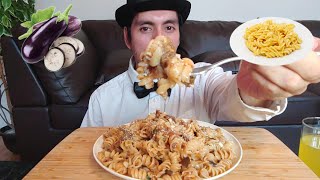 EGGPLANT PASTA FUSILLI AND PARMESAN CHEESE MUKBANG EATING SHOW [upl. by Kalbli]