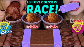 ASMR LEFTOVER DESSERT RACE NUTELLA CHOCOLATE MOUSSE CAKE PURPLE ICE CREAM BAR GUMMY ROLL CANDY 먹방 [upl. by Nylevol634]