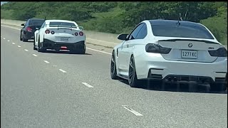 GTR chasing BMWs in Jamaica🇯🇲 🏎️ loud exhaust pops and bangs🔥🔥 [upl. by Sitoiganap]