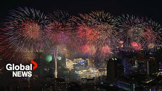 New Years 2024 Bangkok Thailand rings in New Year with riverside fireworks [upl. by Meghann]