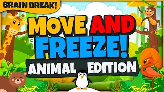 Move and Freeze  Animal Edition  Brain Break  Freeze Dance Games For Kids  GoNoodle Inspired [upl. by Mesics800]