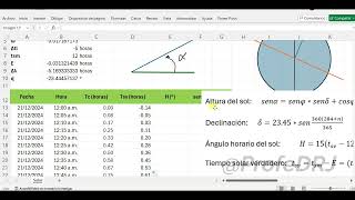 Calcular y determinar altura y ángulo solar en Excel [upl. by Dlonra]