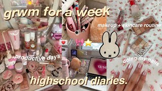 💌 grwm for school for a week  makeup skincare fits  romanticizing school aesthetic vlogs nails [upl. by Cirda]