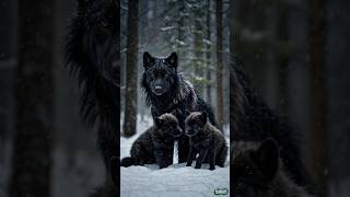 Snow Black Mother Wolf With Her Baby Pups  Rare Sight In Winter Wonderland wolf wildlife animals [upl. by Sobmalarah860]