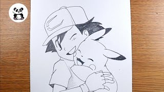 pikachu love ash boy pencil drawing  Pokemon art ​⁠​⁠TaposhiartsAcademy [upl. by Sihunn901]