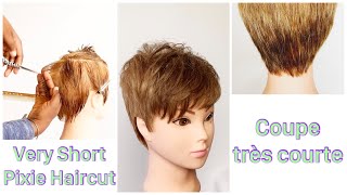 Very Short Pixie Haircut with Long Bangs  Coupe Courte [upl. by Loomis478]