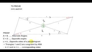 The diagonals of a parallelogram bisect each other [upl. by Arotahs880]