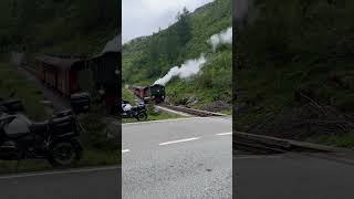 Furkapass prima di salire al passo siamo stati fermati da questo treno a vapore travel treno [upl. by Ahsienet]