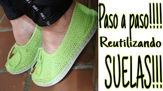 Zapatos Tejidos REUTILIZANDO suelas Tips para un acabado perfecto 71zapatostejidos crochet [upl. by Lladnek]