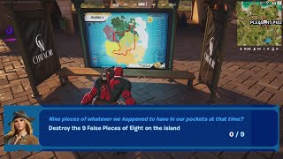 How to EASILY Destroy the 9 False Pieces of Eight on the Island in Fortnite locations Quest [upl. by Ahouh626]