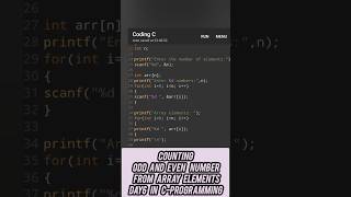 Counting Even amp Odd Numbers from Array Day6 Elements in CProgramming evenodd arrays cprogram [upl. by Pliam]