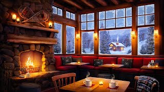 Cozy Ski Lodge Cafe Warm Winter Jazz Playlist Crackling Fire amp Coffee Shop Ambience [upl. by Ellerehc8]