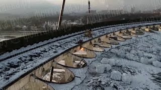 Dramatic video shows Russia stadium collapse with worker on roof [upl. by Ecar]