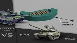 Leopard 2A6 VS T90  DM53 APFSDST Armour Piercing Simulation [upl. by Adnamahs]