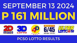 Lotto Result Today 9pm September 13 2024  PCSO Complete [upl. by Ellevehc]