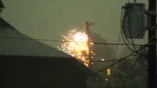 Power Lines Explode during Violent Storm Transformer Explosion [upl. by Oirrad]