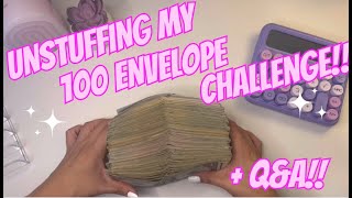 UNSTUFFING MY 100 ENVELOPE CHALLENGE  SAVINGS 5050 [upl. by Ankney]